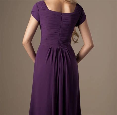 Modest Eggplant Puprle Lace Chiffon Adrianna Papell Bridesmaid Dresses