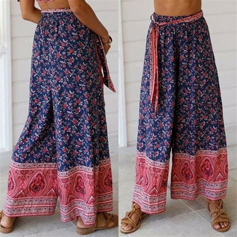 Boho Women Baggy Harem Pants Hippie Wide Leg Gypsy Palazzo High Waist Loose Wide Leg Trousers