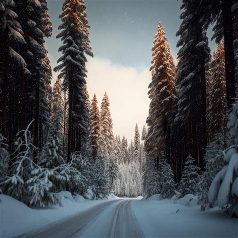 Premium AI Image Scenic Winter Snow Landscape With Road In Forest