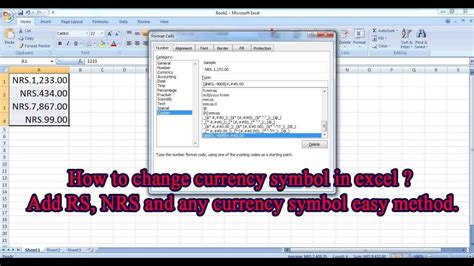 How To Change Currency Symbol In Excel Add Rs Nrs And Any Currency