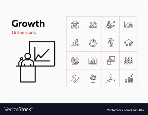 Growth Line Icon Set Royalty Free Vector Image