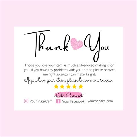 Etsy Thank You Card Template Instant Download Editable And Etsy