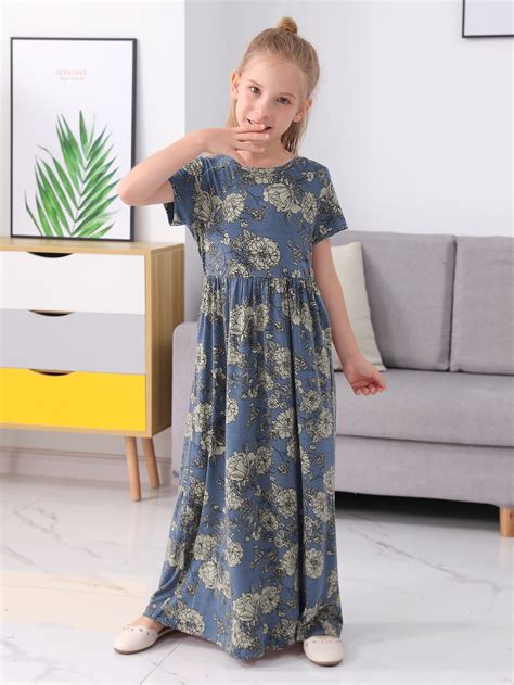 Tween Girl Floral Print Smock Dress SHEIN USA