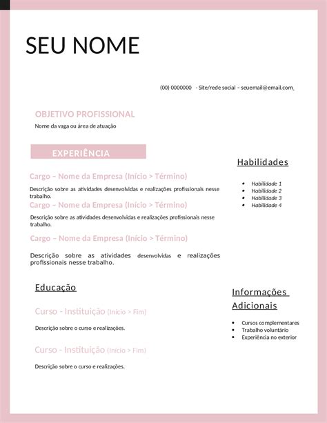 Modelo De Curriculo Pronto Para Preencher Modelos Curriculo Gratis