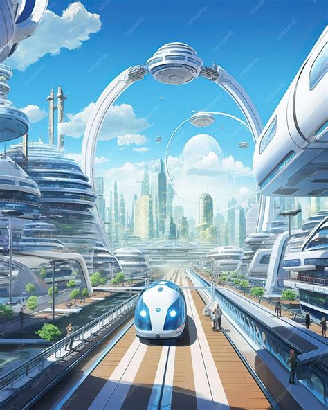 Premium AI Image | A transportation hub with highspeed maglev trains