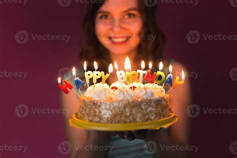 Attractive Teenage Girl Celebrating Her Birthday With Cake 35097687