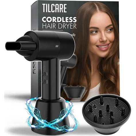 Cordless Hair Dryer With Diffuser Low Heat Rechargeable Blow Dryer For Curly Straight Frizzy