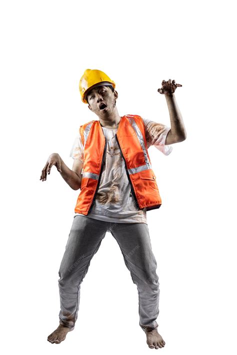 Premium Photo A Scary Construction Worker Zombie With Blood And