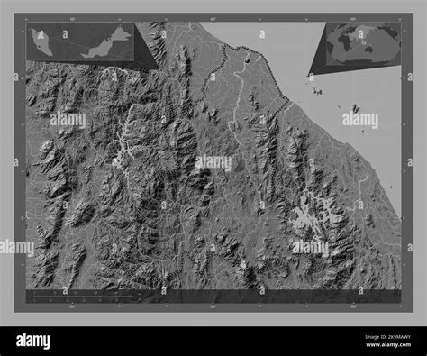 Kelantan State Of Malaysia Bilevel Elevation Map With Lakes And