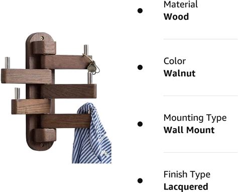 Coat Hooks Rack For Wall Walnut Wood Wall Hook Swivel Foldable Arms