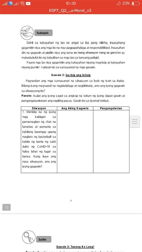 EDUKASYON SA PAGPAPAKATAO Kumusta Paki Sagot Ng Tanong Ko Sa Esp