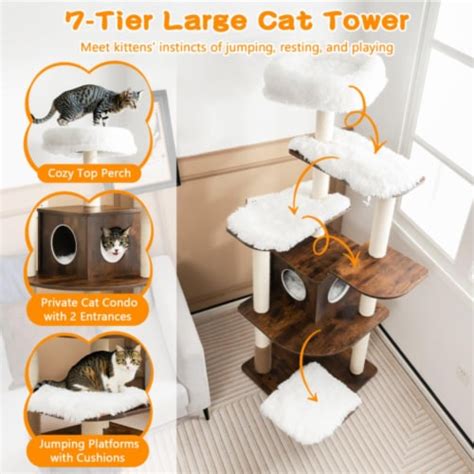 Hivvago Layer Wooden Cat Tree Tall Cat Tower With Sisal Posts And