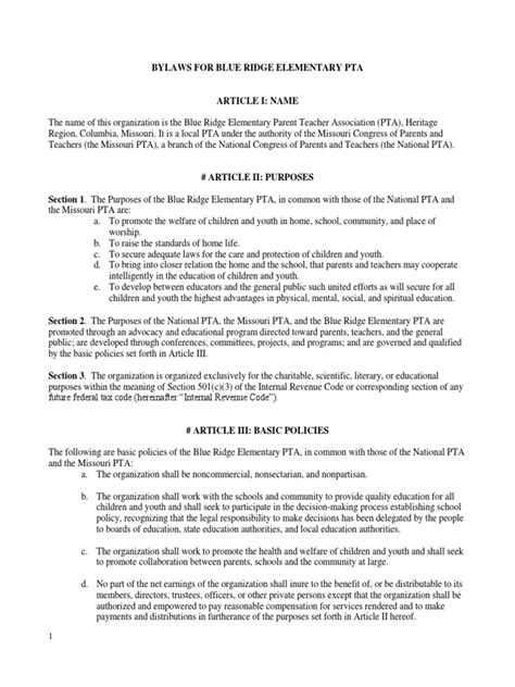 Pta Bylaws Pdf 501c Organization Board Of Directors