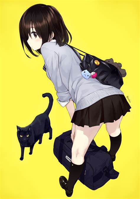 Fondos de pantalla ilustración gato Anime Chicas anime culo