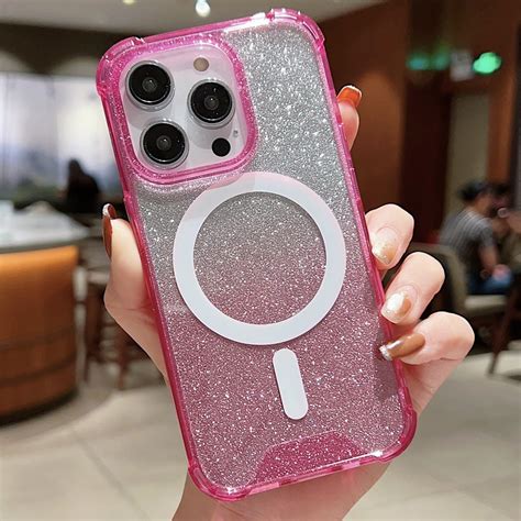 Magnetic Case Designed for iPhone 14 Pro Max Clear Glitter - Compatible with MagSafe Charger ...