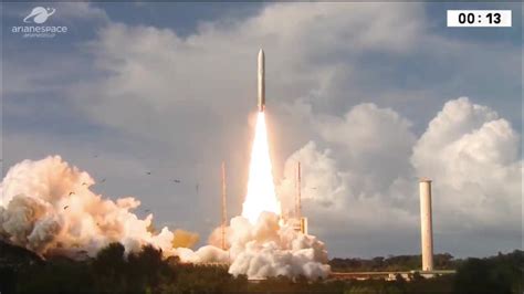 Blastoff Ariane Rocket Launches Two Communications Satellites Youtube