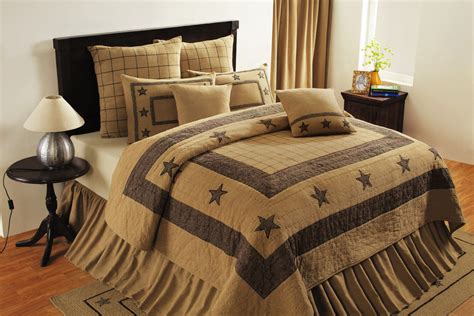 Rustic Primitive Burlap Star Queen Bed Quilt 4set Lodge Cabin