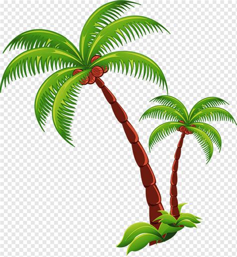 Green And Maroon Trees Illustration Coconut Beach Computer File