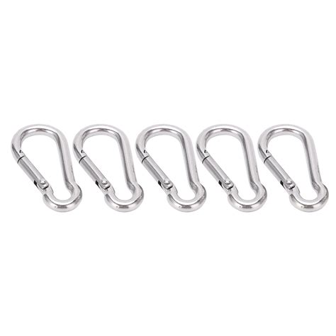 5pcs 40mm Carabiner Clip Stainless Steel Heavy Duty Spring Snap Hook