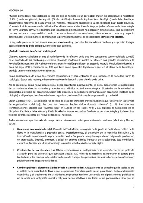 Modulo 1 SG Resumen Sociología General MODULO 1 Muchos pensadores