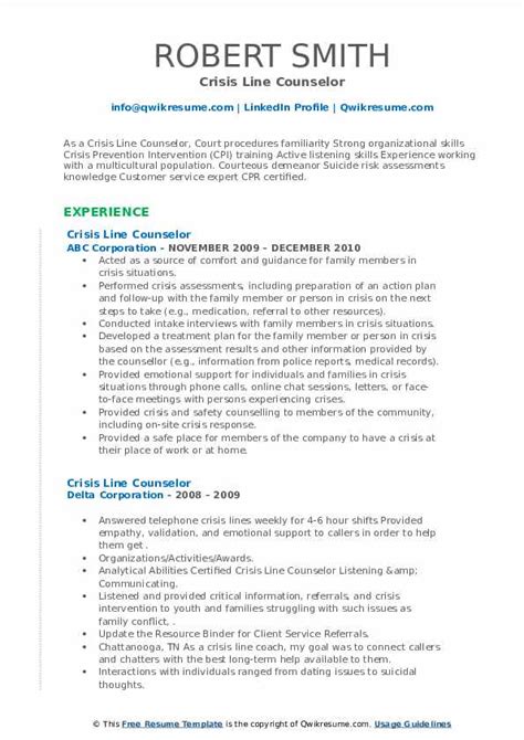 Crisis Line Counselor Resume Samples QwikResume