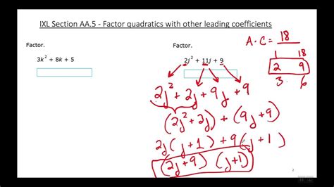 Ixl Section Aa 5 Factor Quadratics With Other Leading Coefficients Youtube