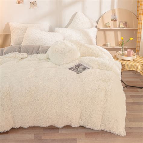 Plush Shaggy Duvet Cover White Fluffy Comforter Cover Set Fuzzy Faux Fur Bedding Set Luxury