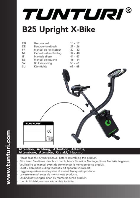 Tunturi Cardio Fit B25 X Bike Handleiding 76 Pagina S