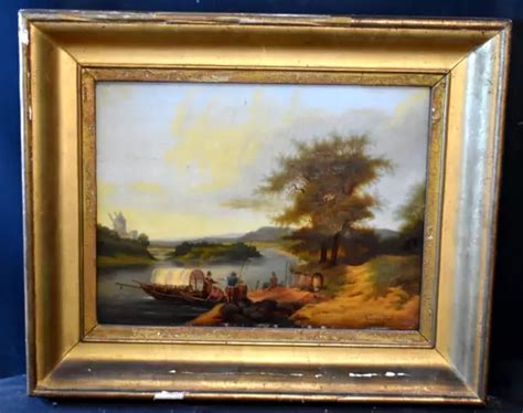 Tableau Ancien Huile Paysage Rivi Re Anim Personnages Sign Xix Me