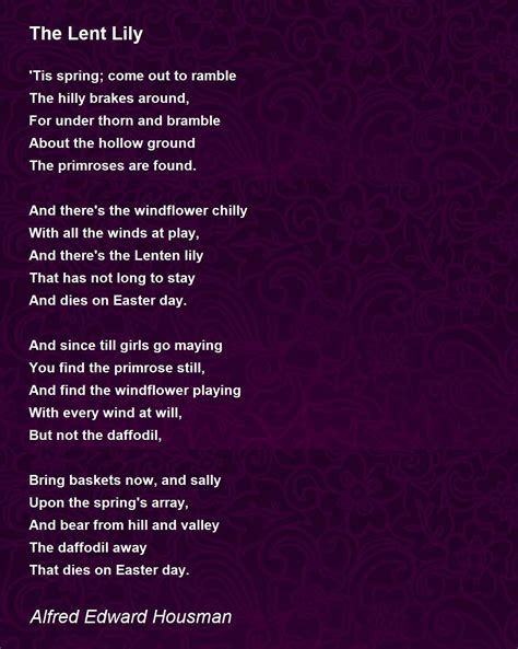 The Lent Lily Poem By Alfred Edward Housman Poem Hunter