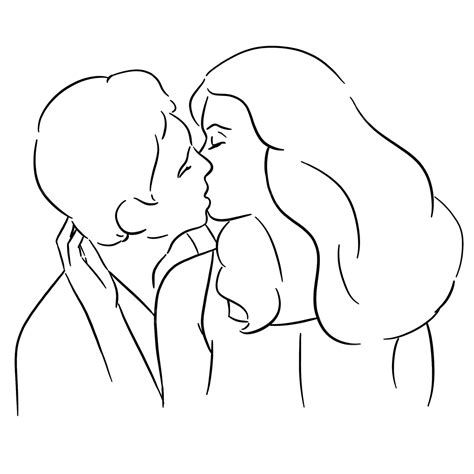 Desenho De Linha Casal Romântico Se Beijando Png Desenho De Linha