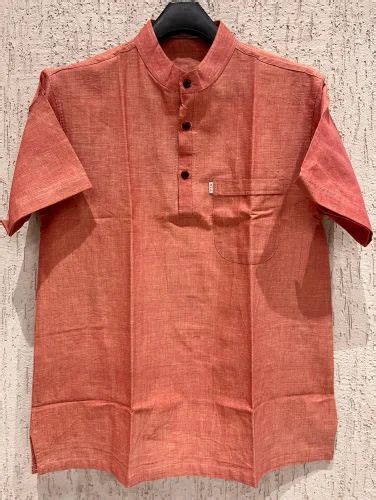 Dark Peach Mvb Men Khadi Short Kurta At Piece In Haridwar Id