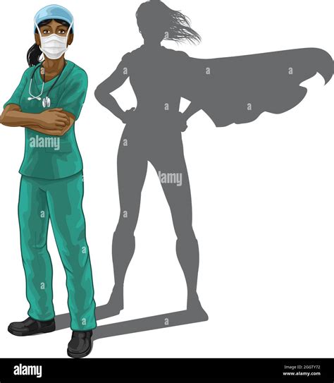 Superhero Nurse Doctor Woman Super Hero Shadow Stock Vector Image And Art