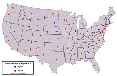 Mean Centers Of Population By State 1910 Vs 2010 [oc] [1513 X 983] R Mapporn