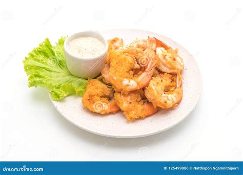 Fried shrimp with sauce stock photo. Image of plate - 125499886