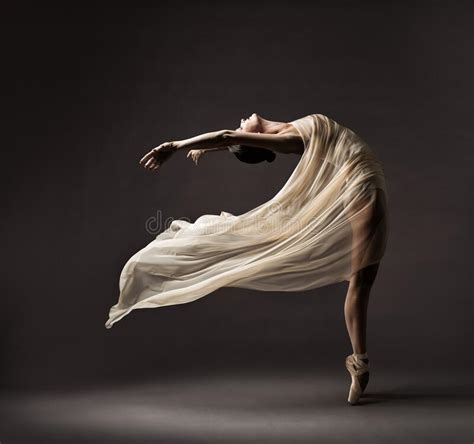 Ballerina Dancing With Silk Fabric Modern Ballet Dancer In Fluttering