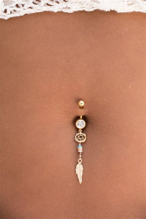 Gift Idea Gold Boho Chic Dream Catcher Belly Button Ring Etsy Daith