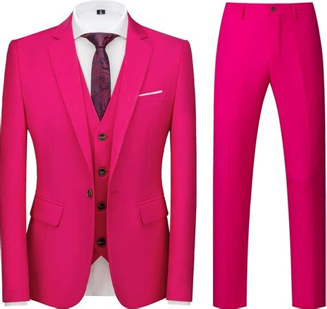 Kudoro Men Suits 3 Piece Slim Fit Single Breasted One Button Pink