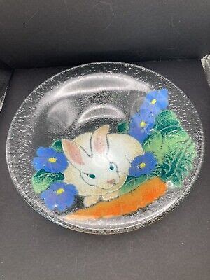 Vintage Sgn Peggy Karr Fused Art Glass 8 25 Bunny Rabbit Shallow