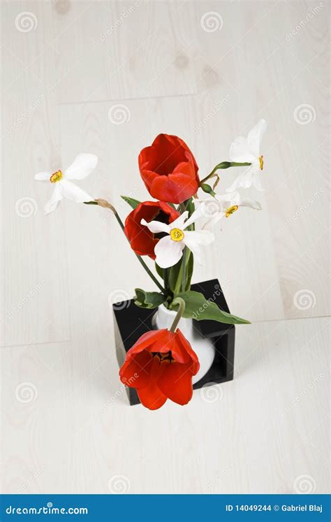 Top View Of Spring Flowers In A Vase Stock Photo Image Of Background