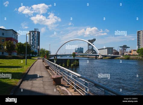 River Clyde walkway, Clyde Arc Bridge, Glasgow, Strathclyde Region ...