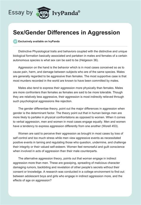 Sexgender Differences In Aggression 1724 Words Term Paper Example