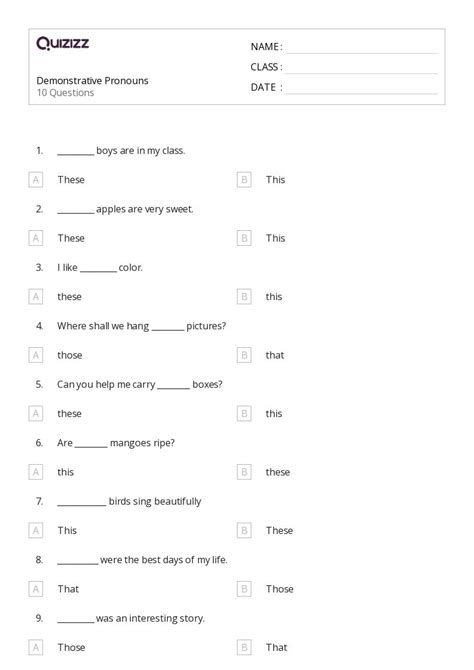 Demonstrative Pronouns Worksheets For Rd Grade On Quizizz Free