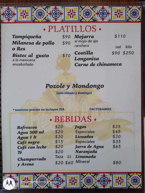 Carta Del Restaurante Antojitos Mexicanos Perlita Minatitl N