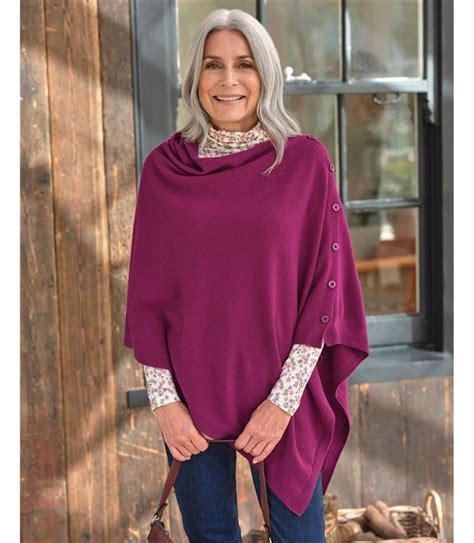 Marble Cashmere Merino Blend Button Poncho Woolovers Us