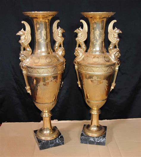 Pair Sevres Porcelain Gold Amphora Vases Urns Winged Griffin