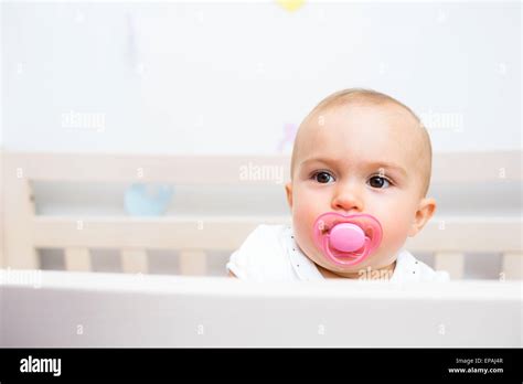 Closeup Of A Cute Baby With Pacifier In Mouth Stock Photo Alamy