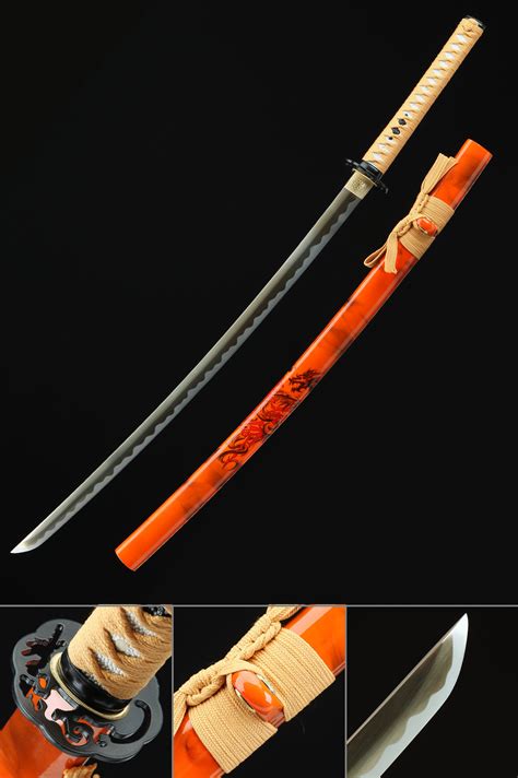 Katana Naranja Espada Katana Japonesa Hecha A Mano Acero De Resorte