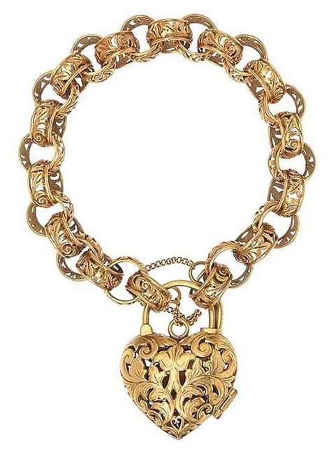 Ct Gold Curb Link Padlock Bracelet With Heart Lock Bracelets Bangles