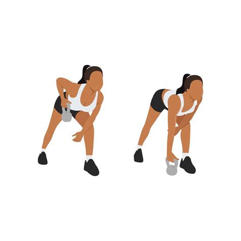 Woman Doing One Arm Kettlebell Rows Exercise Flat Vector Illustration Isolated On White